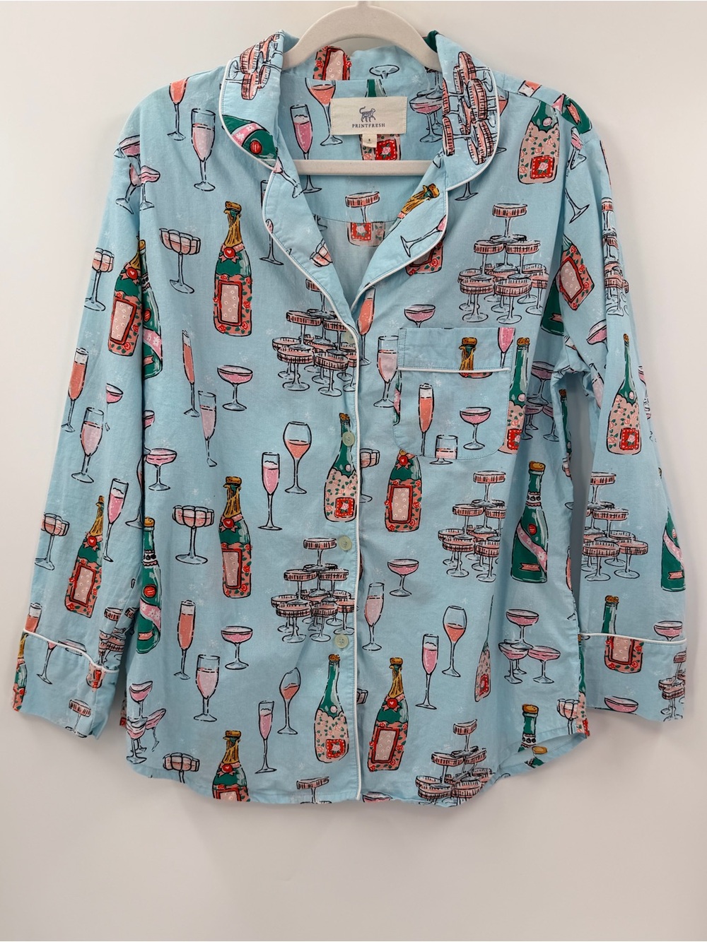 Printfresh Champagne New Years 100% Cotton Pajama Top ONLY Small